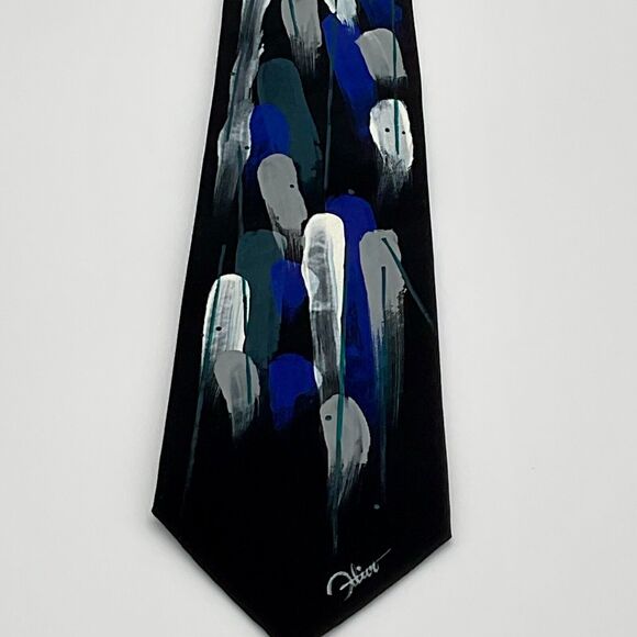 Vintage Paul Rodon Couture Hand Painted One Of A Kind Tie Necktie Black - Picture 2 of 4